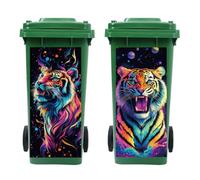 Peacoblue Wheelie Bin Stickers 2 Sheets Colorful Tiger Sticky Dustbin Stickers Decals, 15in x 32in Waterproof Self Adhesive Large Wraps for Bins, Fridge, Wall Outdoor Indoor, Home Decoration