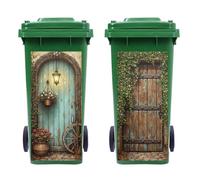 Peacoblue Wheelie Bin Stickers 2 Sheets Country Style Wooden Door Sticky Dustbin Stickers Decals, 15"x 32" Waterproof Large Wraps for Bins, Fridge, Wall Outdoor Indoor Patio Decor, Home Decoration