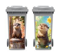 Peacoblue Wheelie Bin Stickers 2 Sheets Cute Otter Sticky Dustbin Stickers Decals, 15"x 32" Waterproof Large Wraps for Bins, Fridge, Wall Outdoor Indoor,Garden, Home Decoration