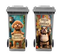 Peacoblue Wheelie Bin Stickers 2 Sheets Dog Holding Sign Sticky Dustbin Stickers Decals, 15"x 32" Waterproof Large Wraps for Bins, Fridge, Wall Outdoor Indoor, Home Decoration