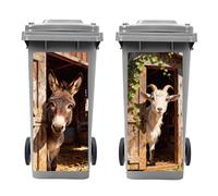 peacoblue Wheelie Bin Stickers 2 Sheets Donkey and Sheep Peeking Behind Door Sticky Dustbin Stickers Decals, 15"x 32" Waterproof Large Wraps for Bins, Fridge, Wall Outdoor Indoor, Home Decoration