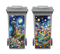 Peacoblue Wheelie Bin Stickers 2 Sheets Fairytale Town Sticky Dustbin Stickers Decals, 15"x 32" Waterproof Large Wraps for Trash Cans Bins Driveway Garden Outdoor Indoor Patio Decor