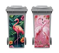 Peacoblue Wheelie Bin Stickers 2 Sheets Flamingos in The Rainforest Sticky Dustbin Stickers Decals, 15"x 32" Waterproof Large Wraps for Bins, Fridge, Wall Outdoor Indoor Patio Decor, Home Decoration