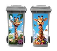 Peacoblue Wheelie Bin Stickers 2 Sheets Funny Giraffe and Flowers Sticky Dustbin Stickers Decals, 15"x 32" Waterproof Large Wraps for Bins, Fridge, Wall Outdoor Indoor Patio Decor, Home Decoration