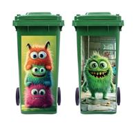 Peacoblue Wheelie Bin Stickers 2 Sheets Furry Little Monsters Sticky Dustbin Stickers Decals, 15"x 32" Waterproof Large Wraps for Bins, Fridge, Wall Outdoor Indoor Patio Decor, Home Decoration