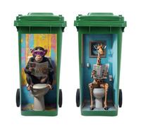 Peacoblue Wheelie Bin Stickers 2 Sheets Giraffe and Gorilla on Toilet Sticky Dustbin Stickers Decal, 15in x 32in Waterproof Large Wraps for Bins, Fridge, Wall Outdoor Indoor, Home Decoration