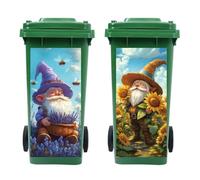 Peacoblue Wheelie Bin Stickers 2 Sheets Gnome Sticky Dustbin Stickers Decals, 15in x 32in Waterproof Self Adhesive Large Wraps for Bins, Fridge, Wall Outdoor Indoor Patio Decor, Home Decoration