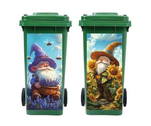 Peacoblue Wheelie Bin Stickers 2 Sheets Gnome Sticky Dustbin Stickers Decals, 15in x 32in Waterproof Self Adhesive Large Wraps for Bins, Fridge, Wall Outdoor Indoor Patio Decor, Home Decoration