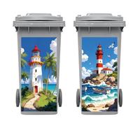 Peacoblue Wheelie Bin Stickers 2 Sheets Lighthouse by the Ocean Sticky Dustbin Stickers Decals, 15"x 32" Waterproof Large Wraps for Bins, Fridge, Wall Outdoor Indoor,Garden, Home Decoration Decor