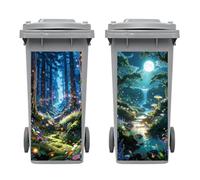 Peacoblue Wheelie Bin Stickers 2 Sheets Magic Night Shining Forest Sticky Dustbin Stickers Decals, 15"x 32" Waterproof Large Wraps for Bins, Fridge, Wall Outdoor Indoor, Home Decoration