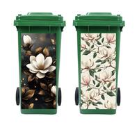 Peacoblue Wheelie Bin Stickers 2 Sheets Magnolia Sticky Dustbin Stickers Decals, 15in x 32in Waterproof Self Adhesive Large Wraps for Bins, Fridge, Wall Outdoor Indoor Patio Decor, Home Decoration