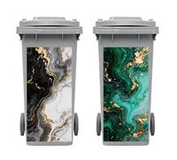 Peacoblue Wheelie Bin Stickers 2 Sheets Marble Pattern Sticky Dustbin Stickers Decals, 15"x 32" Waterproof Large Wraps for Bins, Fridge, Wall Outdoor Indoor,Garden, Home Decoration Decor