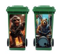 Peacoblue Wheelie Bin Stickers 2 Sheets Monkey and Brown Bear Sticky Dustbin Stickers Decals, 15in x 32in Waterproof Large Wraps for Bins, Fridge, Wall Outdoor Indoor Patio Decor, Home Decoration