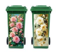 Peacoblue Wheelie Bin Stickers 2 Sheets Rose Sticky Dustbin Stickers Decals, 15in x 32in Waterproof Self Adhesive Large Wraps for Bins, Fridge, Wall Outdoor Indoor Patio Decor, Home Decoration