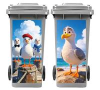 Peacoblue Wheelie Bin Stickers 2 Sheets Seagulls by the Sea Sticky Dustbin Stickers Decals, 15"x 32" Waterproof Large Wraps for Bins, Fridge, Wall Outdoor Indoor,Garden, Home Decoration