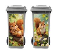 Peacoblue Wheelie Bin Stickers 2 Sheets Squirrel with Pinecone in Forest Sticky Dustbin Stickers Decals, 15"x 32" Waterproof Large Wraps for Bins, Fridge, Wall Outdoor Indoor, Home Decoration