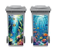 Peacoblue Wheelie Bin Stickers 2 Sheets Underwater Ocean Fish Sticky Dustbin Stickers Decals, 15"x 32" Waterproof Large Wraps for Bins, Fridge, Wall Outdoor Indoor,Garden, Home Decoration Decor