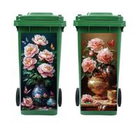 Peacoblue Wheelie Bin Stickers 2 Sheets Vintage Vase with Peony Sticky Dustbin Stickers Decals, 15in x 32in Waterproof Large Wraps for Bins, Fridge, Wall Outdoor Indoor Patio Decor, Home Decoration