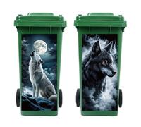 Peacoblue Wheelie Bin Stickers 2 Sheets Wolf Sticky Dustbin Stickers Decals, 15in x 32in Waterproof Self Adhesive Large Wraps for Bins, Fridge, Wall Outdoor Indoor Patio Decor, Home Decoration