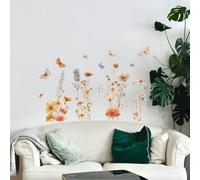 Peacoblue Wildflowers and Butterflies Wall Stickers Decals Decor Removable Peel and Stick, 2 Sheets 30cm×96cm Vinyl 3D Wall Murals for Bedroom Living Sewing Room Bathroom Classroom Playroom Home