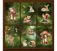 Peacoblue Window Static Cling Decal Sticker Double-Sided for Large Glass Car Windows, 1 Sheet Forest Mushroom and Animals 47.2"x11.8" Waterproof Removable Decal for Home Office