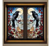 Peacoblue Window Static Cling Decal Sticker Double-Sided for Large Glass Car Windows, 1 Sheet Gothic Crows Under The Moon 120x30CM Waterproof Removable Window Decal for Home Office Classroom