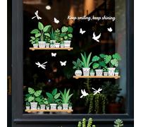 Peacoblue Window Static Cling Decal Sticker Double-Sided for Large Glass Car Windows, 1 Sheet Potted Plants 120x30CM Waterproof Removable Window Decal for Home Office Classroom Decoration