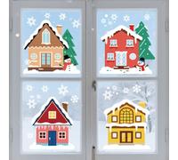 Peacoblue Window Static Cling Decal Sticker Double-Sided for Large Glass Car Windows, 1 Sheet Winter Cottage 47.2"x11.8" Waterproof Removable Window Decal for Home Office Classroom Decoration