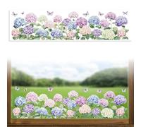 Peacoblue Window Static Cling Decal Sticker Double-Sided for Large Glass Window, 1 Sheet Hydrangea and Butterfly 120 x 30cm Waterproof Removable Window Decal for Home Office Classroom Decoration