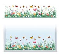 Peacoblue Window Static Clings - Large 120cmx30cm, Flowers & Butterflies Decorative Removable Sticker Cling for Home Office Glass Window Decor