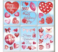 Peacoblue Window Static Clings Stickers Decal 7.9"x11.8",9 Sheets with 56PCS Valentine's Day Patterns Decorative Removable Window Sticker Cling Film Home Office Decor for Glass Window Mirror
