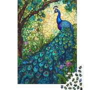 Peacock 1000 Pieces Eco-Friendly Paper Peacock Green Mosaic Puzzle Adult Hobbyists Portable Mind Decompression Hours Fun 70x50cm/1000pcs