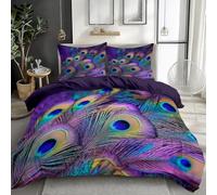 Peacock 120x150 Duvet Cover Feathers Bedding Soft Cosy 2 Piece 110gsm Microfibre Quilt Cover and 1xPillow Case 50x75 cm with Zipper Closure for BedroomY2654