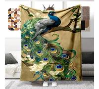 Peacock 130 x 150 cm Flannel Warm Soft Blanket Travel Camping Office Nap Blanket Boys Girls Bedroom Bed Linen Gifts (D, 100 x 130 cm)