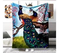 Peacock 130 x 150 cm Flannel Warm Soft Blanket Travel Camping Office Nap Blanket Boys Girls Bedroom Bed Linen Gifts (130 x 150 cm)