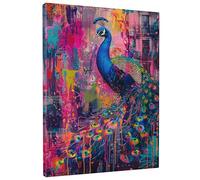 Peacock Abstract Canvas Wall Art, Blue and Multicolored Exotic Bird Poster Prints, Modern Art Decor for Living Room, Bedroom, Spring Festive, Unframed 12x16 Inch