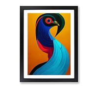 Peacock Abstract Framed Wall Art Print A2 Black