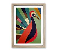 Peacock Abstract Framed Wall Art Print A2 Oak