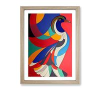 Peacock Abstract Framed Wall Art Print A2 Oak