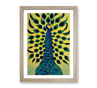 Peacock Abstract Framed Wall Art Print A2 Oak