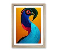 Peacock Abstract Framed Wall Art Print A2 Oak