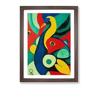 Peacock Abstract Framed Wall Art Print A2 Walnut