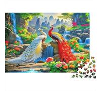 Peacock Adult Jigsaws 1000Pc - Recycled Paper, Two Peacocks in Blooms Fun Present & Activity for Home 70x50cm/1000pcs