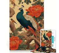 Peacock And Birds in Floral Setting for Adults 1000 Piece Jigsaw Puzzle Thought Toy Anxiety Relief Precise Edge Thoughtful Gift (38x52cm)