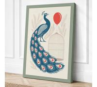 Peacock and Empty Cage Canvas Wall Art Print 24x16 Inch (61 x 41 cm)