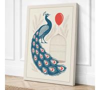 Peacock and Empty Cage Canvas Wall Art Print 24x16 Inch (61 x 41 cm)