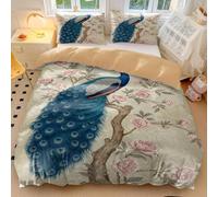 Peacock and Floral Duvet Cover Vintage Botanical Bedding Set Art Deco Pattern with 2 Pillowcases Bedroom Decor (style5,Single135x200cm+65x65cm*2)