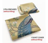 Peacock and Floral Duvet Cover Vintage Botanical Bedding Set Art Deco Pattern with 2 Pillowcases Bedroom Decor (style2,Double200x200cm+50x75cm*2)