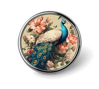 Peacock And Flowers Badge Holder Personalized Metal Button Pin Fashion Round Badge with Pattern Pin DIY Button Badges Exquisite Brooch Crafts Gift Clothes Decorative Pins
