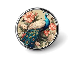Peacock And Flowers Badge Holder Personalized Metal Button Pin Fashion Round Badge with Pattern Pin DIY Button Badges Exquisite Brooch Crafts Gift Clothes Decorative Pins